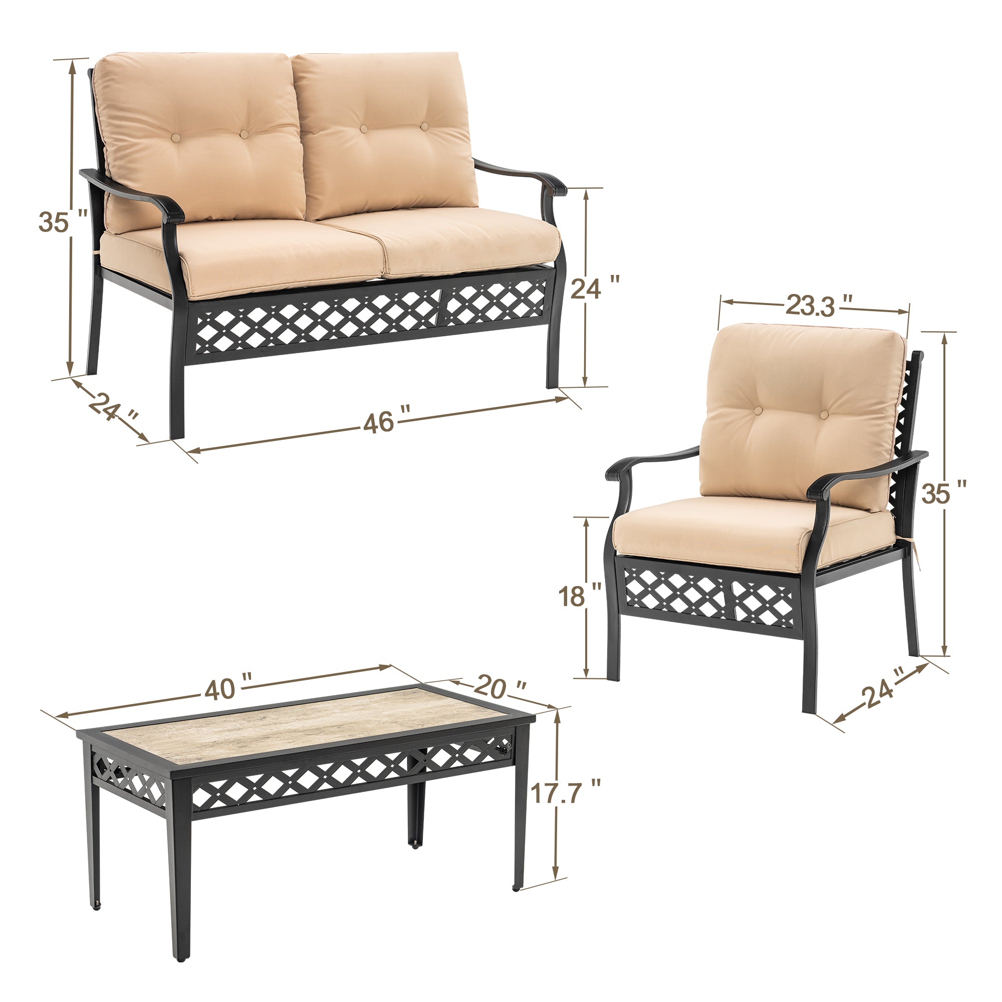 4 PCS Wrought Iron Patio Furniture Sets, STEEL14