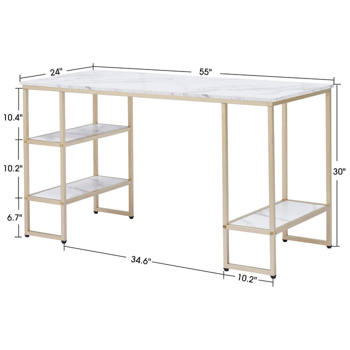 Mcombo Computer Desk Office Desk with 3-Tier Shelves, White Desk for Small Space, Gaming Desk with CPU Stand 6090-DP-114RBL/140MBL/140VIN