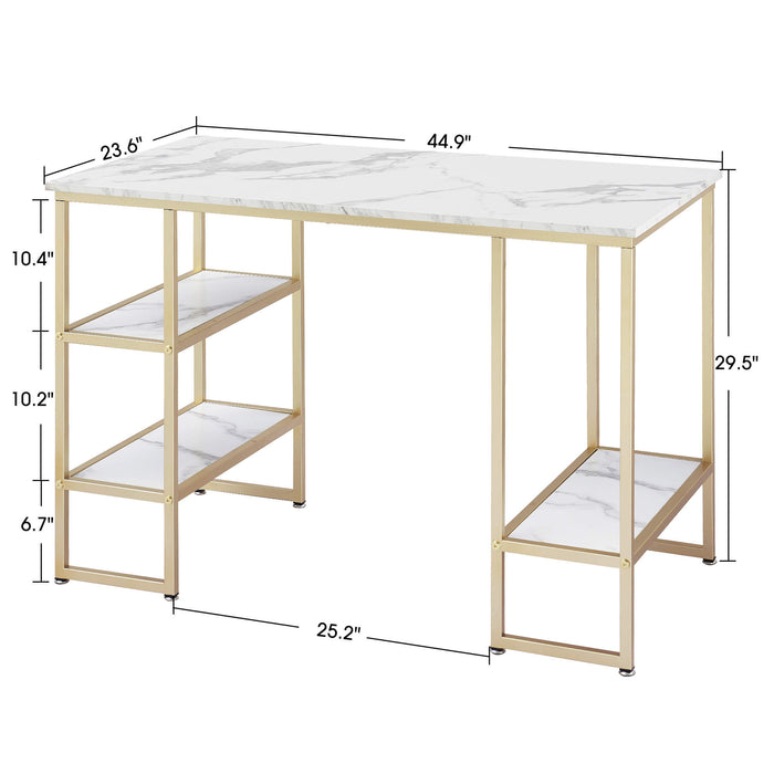 Mcombo Computer Desk Office Desk with 3-Tier Shelves, White Desk for Small Space, Gaming Desk with CPU Stand 6090-DP-114RBL/140MBL/140VIN