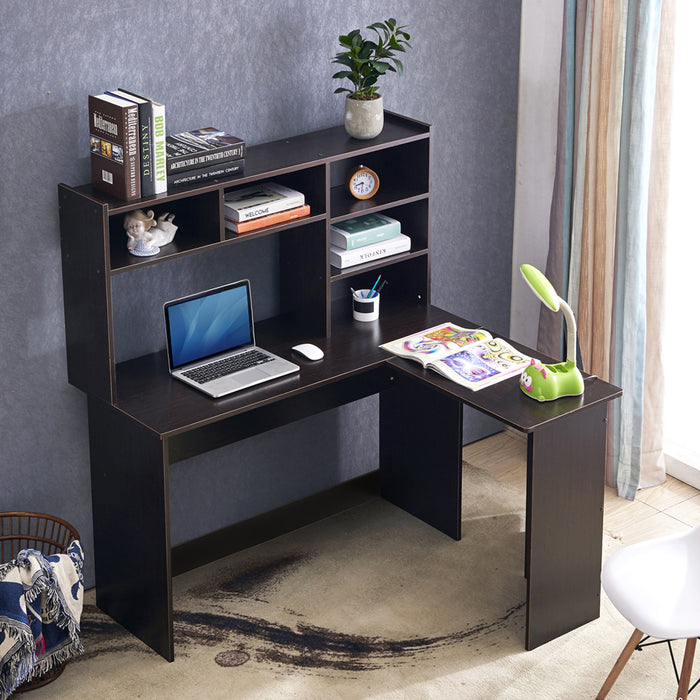 Mcombo Modern Computer Desk with Hutch L Shaped Gaming Desk Corner Desk with Shelves for Small Space Home Office Dark Brown 7194BK 47.24W x 41.93D x