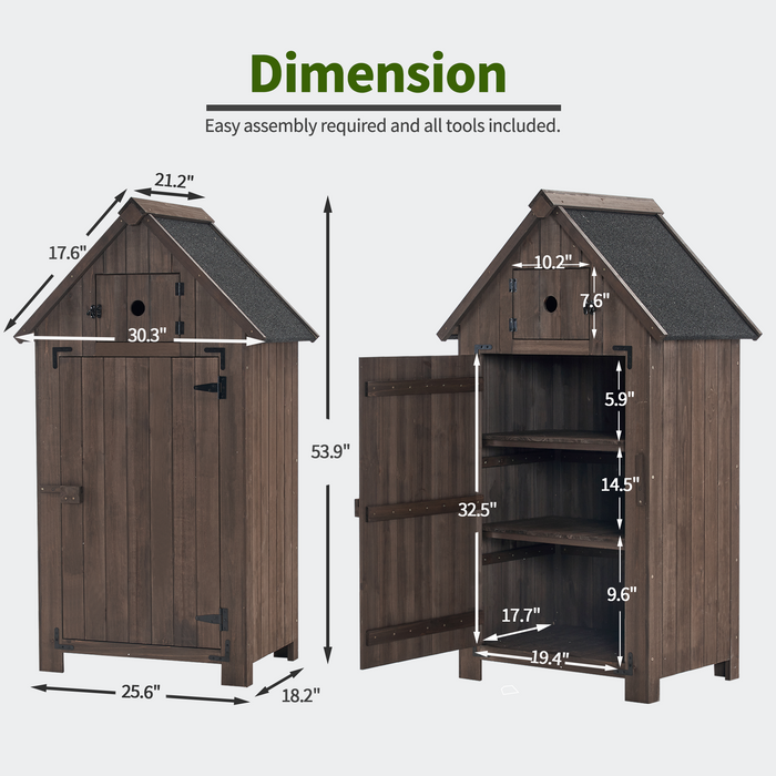 Mcombo Outdoor Wood Storage Cabinet, Small Size Garden Shed with Door and Shelves, Outside Tools Cabinet for Patio (30.3”x21.5”x56”) 0733