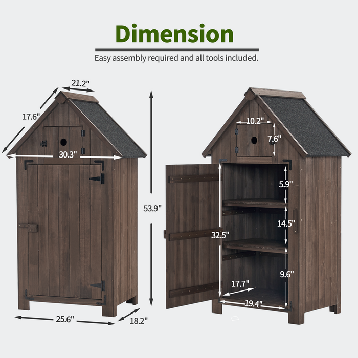 Mcombo Small Outdoor Wood Storage Cabinet, Little Garden Wooden Tool Shed with Latch, Outside Waterproof Tool Cabinet 0701