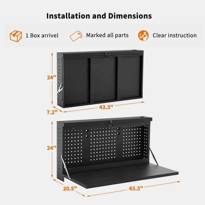 Mcombo Metal Wall Mounted Workbench for Garage, Folding Worktable with Pegboards, Workstation Workout Bench for Shop  6220-BOX-11