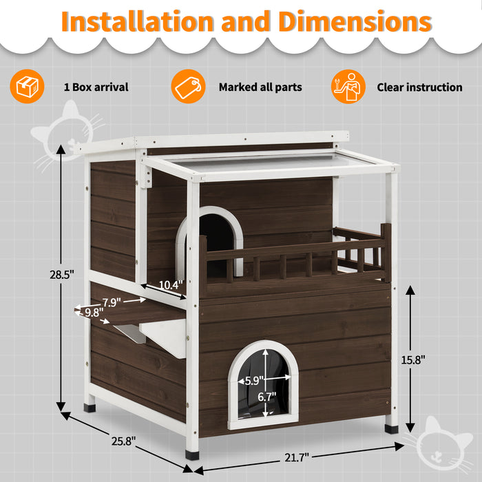 MCombo 2-Story Outdoor Cat House with Waterproof Roof, Wooden Catio Indoor Cat Enclosure with Escape Doors, Multiple Cat Shelter Feral Kitty Cage for Inside/Outside 0509