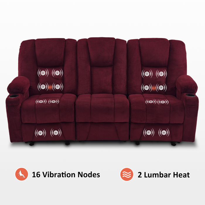 Mcombo Fabric Power Loveseat Recliner, Electric Reclining Sofa with Heat and Massage, Cup Holders, USB Charge Port for Living Room 6015/6035/6025/6045