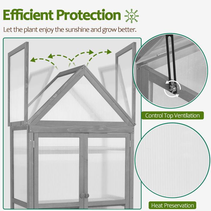 MCombo Greenhouse Cold Frame Wooden Garden Raised Flower Planter Shelf with Hard Translucent PC Protection, 0800