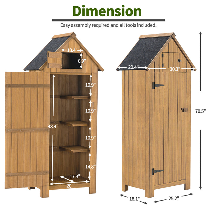 Mcombo 70” Wooden Garden Shed Wooden Lockers with Fir Wood, Fashionable Design with Double Doors Cabinet 6056-0770