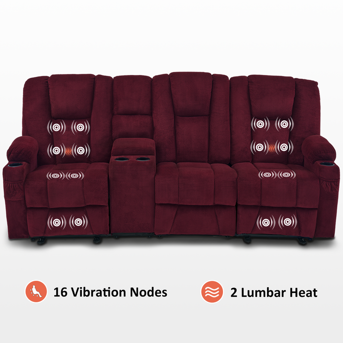 Mcombo Fabric Power Loveseat Recliner, Electric Reclining Sofa with Heat and Massage, Cup Holders, USB Charge Port for Living Room 6015/6035/6025/6045