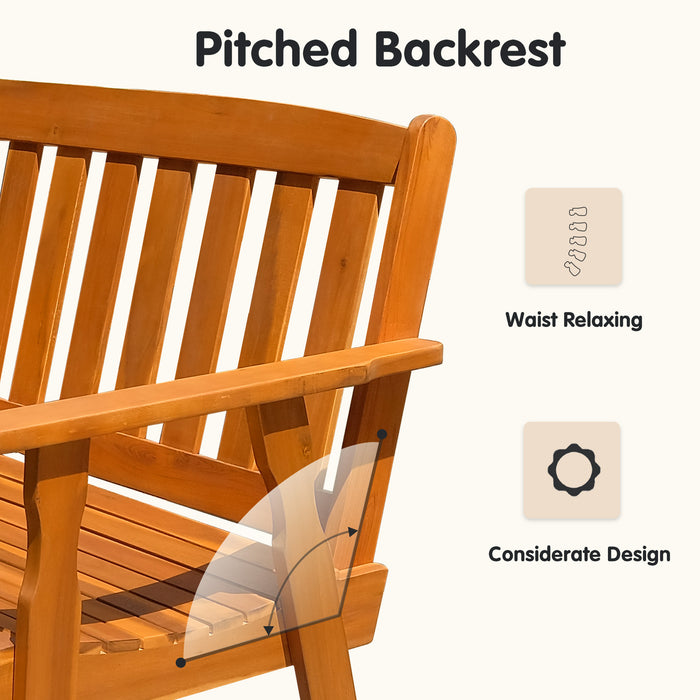 Mcombo Patio Wood Garden Bench 2-Seat ,Outdoor Acacia Loveseat furniture, All-Weather Bench with Backrest and Armrest for Deck Porch Balcony Backyard, 705 lbs Capacity 6083-BC01-WD