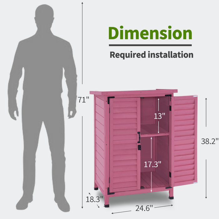 MCombo Outdoor Wood Storage Cabinet, Small Size Garden Wooden Tool Shed with Double doors, Outside Tools Cabinet for Backyard (24.6”x 18.3”x38.2”) 0985