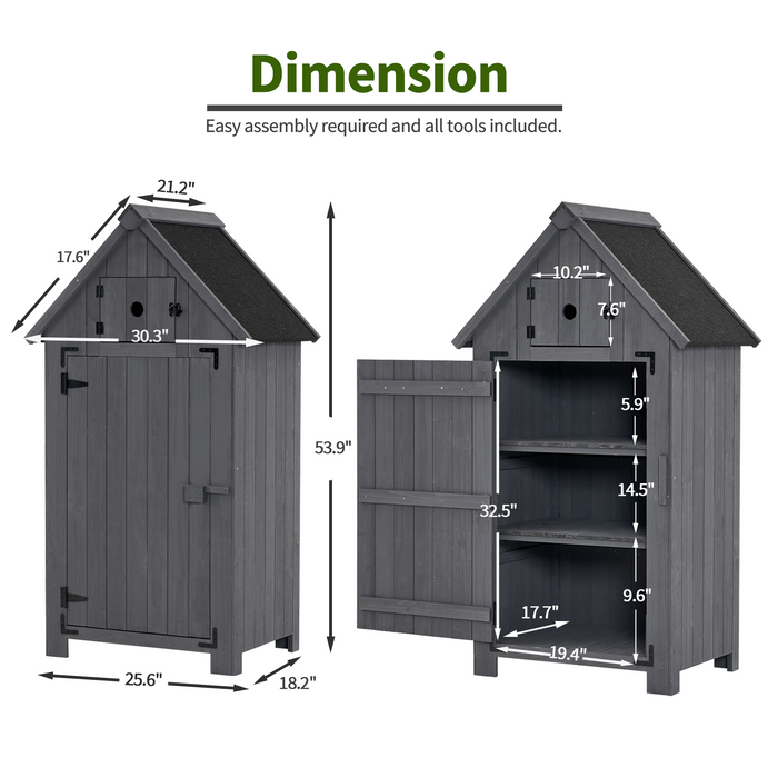 Mcombo Outdoor Wood Storage Cabinet, Small Size Garden Shed with Door and Shelves, Outside Tools Cabinet for Patio (30.3”x21.5”x56”) 0733