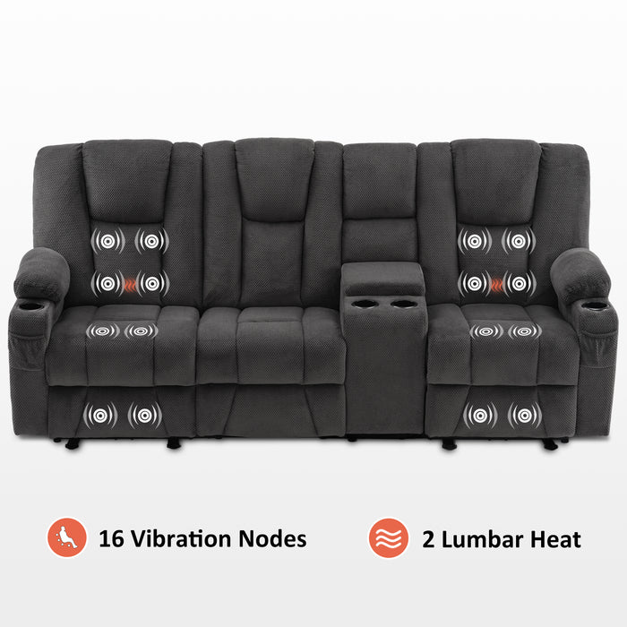 Mcombo Fabric Power Loveseat Recliner, Electric Reclining Sofa with Heat and Massage, Cup Holders, USB Charge Port for Living Room 6015/6035/6025/6045