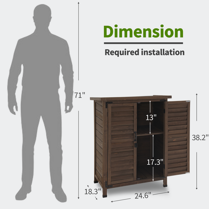 MCombo Outdoor Wood Storage Cabinet, Small Size Garden Wooden Tool Shed with Double doors, Outside Tools Cabinet for Backyard (24.6”x 18.3”x38.2”) 0985