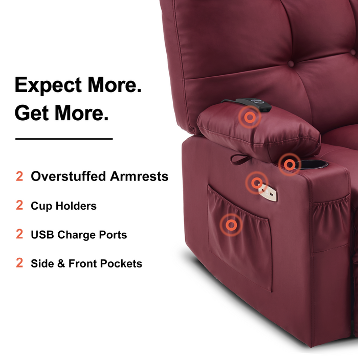 Mcombo Large Electric Power Swivel Glider Rocker Recliner Chair with Massage and Heat, USB Ports, Remote, USB Ports, 2 Side & Pockets, Faux Leather 7748