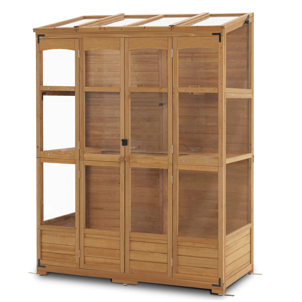 Mcombo Wooden Greenhouse, Walk-in Outdoor Greenhouse with Openable Roof and Lockable Door, 0899