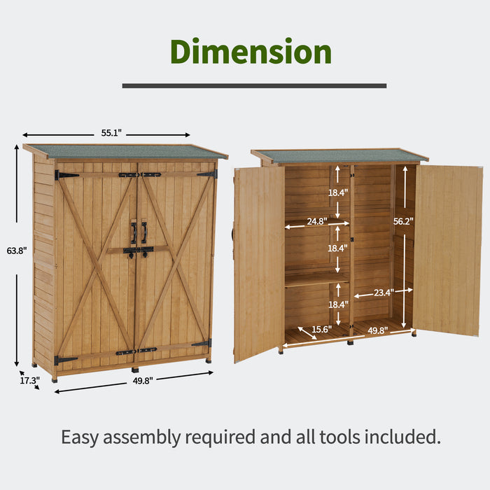 Mcombo Outdoor Storage Cabinet, Wood Garden Shed, Outside Tool Shed, Vertical Organizer Cabinet with Double Lockable Doors for Outside, Garden and Yard 6056-1400