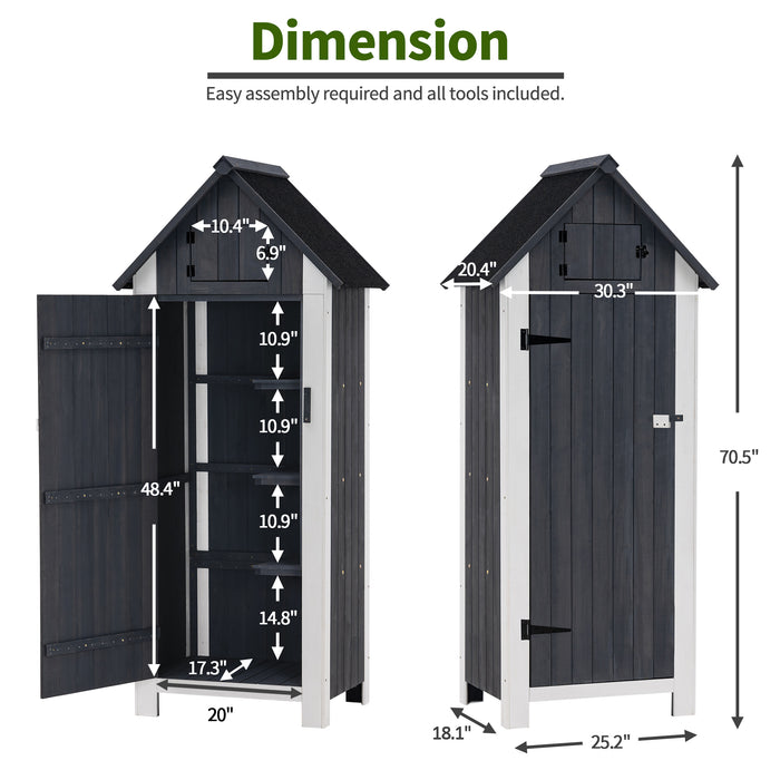 Mcombo 70” Wooden Garden Shed Wooden Lockers with Fir Wood, Fashionable Design with Double Doors Cabinet 6056-0770