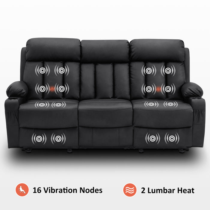 Mcombo Leather Power Loveseat Recliner, Electric Reclining Loveseat Sofa with Heat and Massage, Cup Holders, USB Charge Port for Living Room 6075/ 6095(with Console)