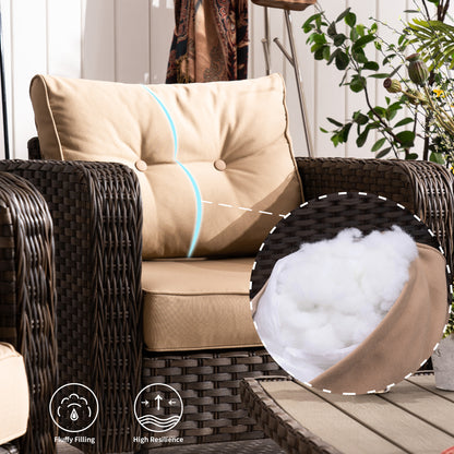 4 Pieces Patio Furniture Sets, Brown Wicker Patio Set and Table, 9541