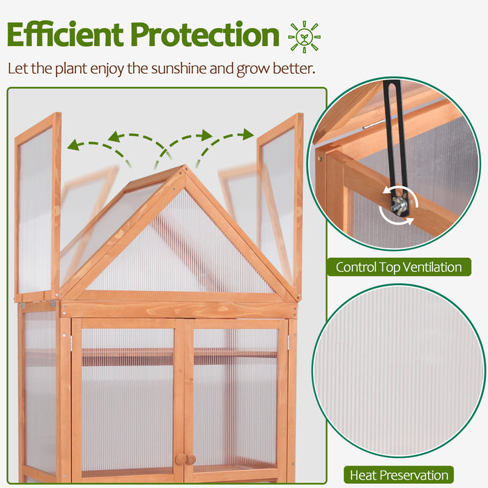 MCombo Greenhouse Cold Frame Wooden Garden Raised Flower Planter Shelf with Hard Translucent PC Protection, 0800