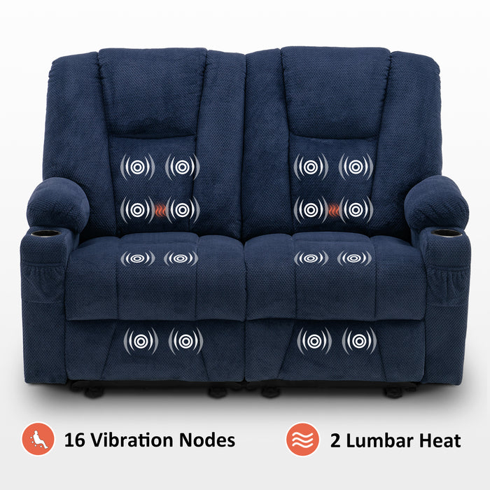 Mcombo Fabric Power Loveseat Recliner, Electric Reclining Sofa with Heat and Massage, Cup Holders, USB Charge Port for Living Room 6015/6035/6025/6045