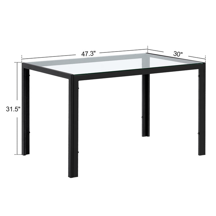 Mcombo Dining Room Table Rectangular Glass, Outdoor Black Dining Tables for 4/6, Space Saving Patio Kitchen Tables, 48 inch  6090-5202