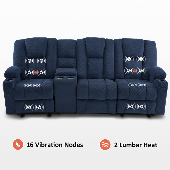 Mcombo Fabric Power Loveseat Recliner, Electric Reclining Sofa with Heat and Massage, Cup Holders, USB Charge Port for Living Room 6015/6035/6025/6045