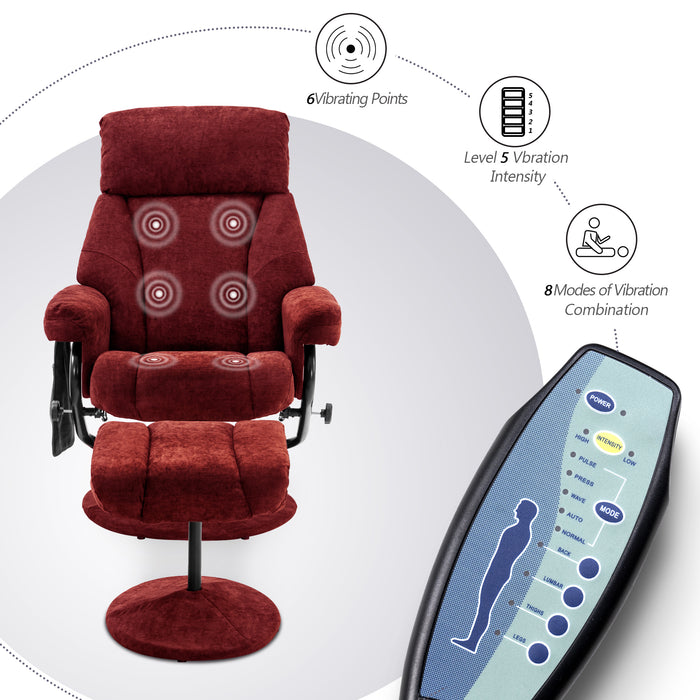 MCombo Recliner with Ottoman, Reclining Chair with Massage, Chenille Fabric Swivel Recliner Chairs for Living Room 4828