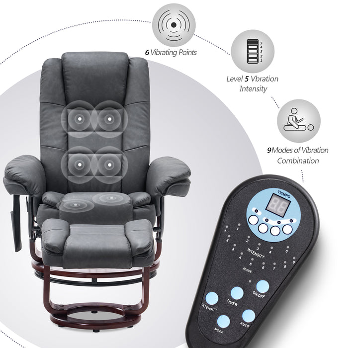 MCombo Recliner with Ottoman Chair Accent Recliner Chair with Vibration Massage, 360 Degree Swivel Wood Base, Faux Leather 9096