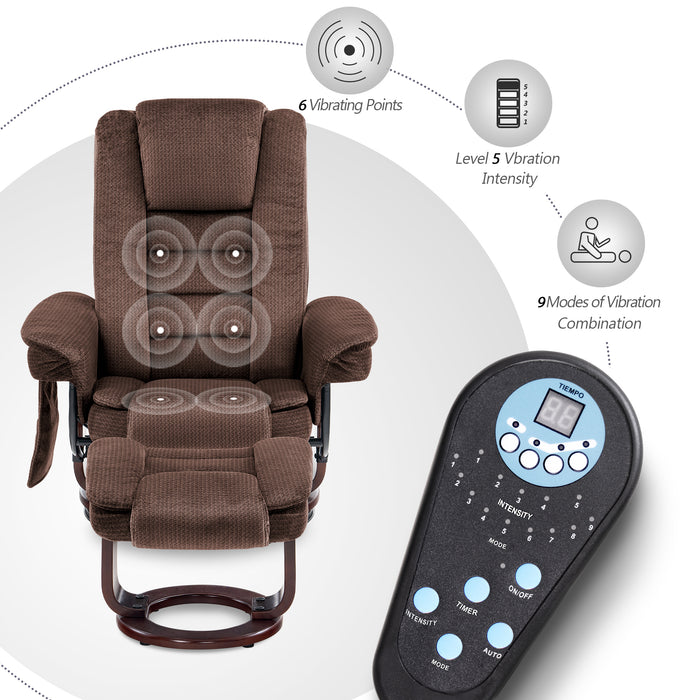 MCombo Fabric Recliner Massage Chair with Ottoman, Swivel Chair with Wood Base, for Living Reading Room Bedroom, 9099