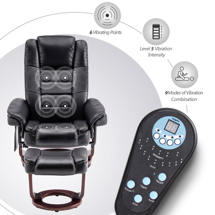 MCombo Recliner with Ottoman Chair Accent Recliner Chair with Vibration Massage, 360 Degree Swivel Wood Base, Faux Leather 9096