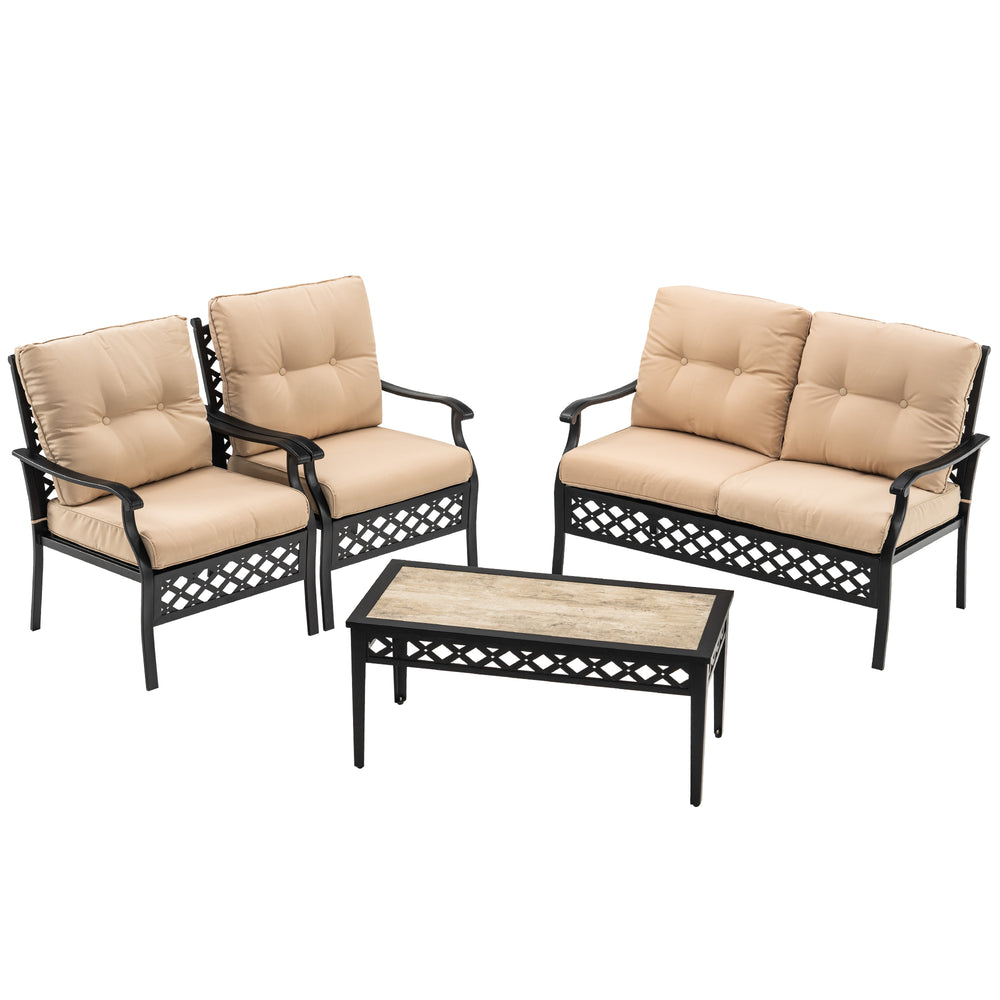 Mcombo 4 PCS Wrought Iron Patio Furniture Sets 6084-STEEL14-BG