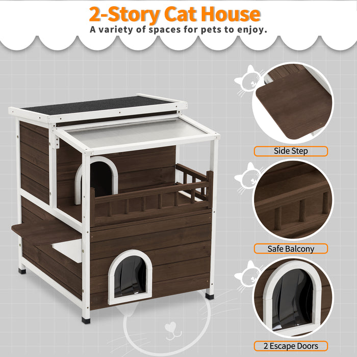 MCombo 2-Story Outdoor Cat House with Waterproof Roof, Wooden Catio Indoor Cat Enclosure with Escape Doors, Multiple Cat Shelter Feral Kitty Cage for Inside/Outside 0509