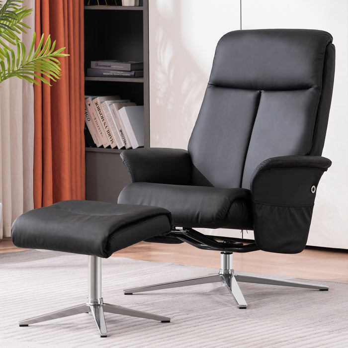 Mcombo Swivel Recliner with Ottoman, Modern Armchair with Heavy Duty Aluminum Base, Faux Leather Lounge Chair for Living Room Bedroom Office, 4603