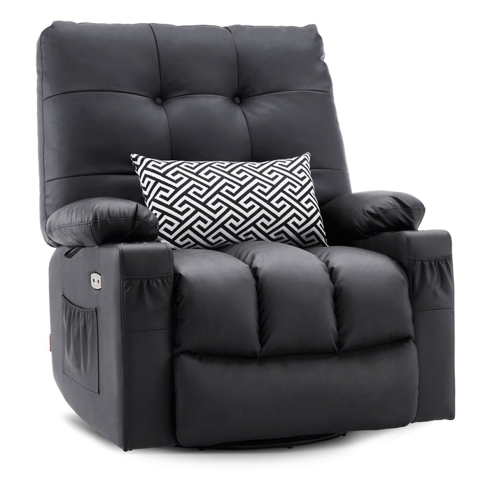 Mcombo Large Electric Power Swivel Glider Rocker Recliner Chair with Massage and Heat, USB Ports, Remote, USB Ports, 2 Side & Pockets, Faux Leather 7748