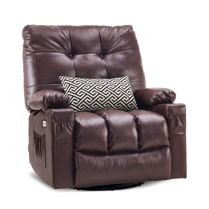 Mcombo Large Electric Power Swivel Glider Rocker Recliner Chair with Massage and Heat, USB Ports, Remote, USB Ports, 2 Side & Pockets, Faux Leather 7748