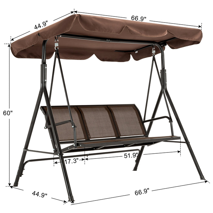 Mcombo Outdoor Patio Canopy Swing Chair 3-Person, Steel Frame Textilence Seats Swing Glider, 4507