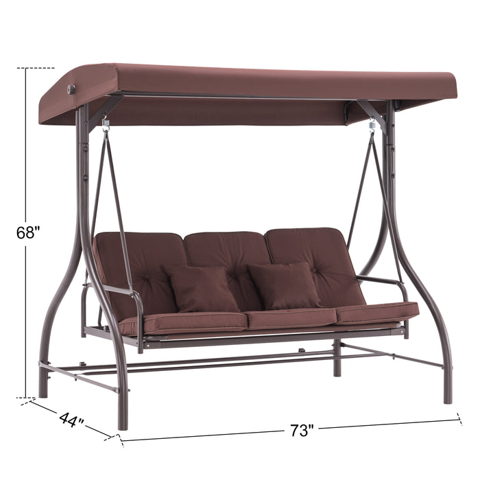 Mcombo 3-Seat Outdoor Patio Swing Chair, Adjustable Backrest and Canopy, Porch Swing Glider Chair, w/Cushions, 4068