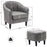 Mcombo Accent Club Chair, Barrel Chair with Ottoman, Faux Leather Arm Chair for Living Room Bedroom, Small Space 4022