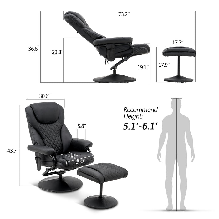 MCombo Recliner with Ottoman, Reclining Chair with Massage, 360 Swivel Living Room Chair Faux Leather, 4901