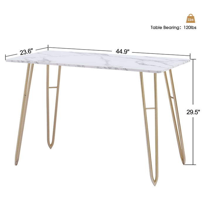 Mcombo Kitchen Table Dining Table with Modern Italian Type Small, Simple Tea Table with Rectangle Wood Marble Pattern Board and Golden Metal Table Legs, for Refreshment, Afternoon Tea (White, 44.9"W)  6090-Spider-EN114 6090-Spider-N140