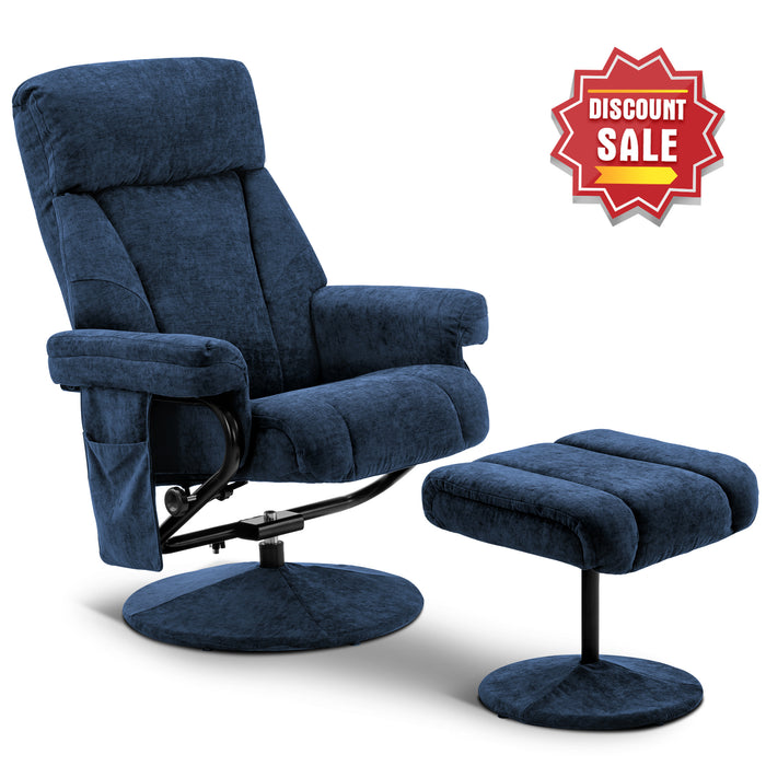 MCombo Recliner with Ottoman, Reclining Chair with Massage, Chenille Fabric Swivel Recliner Chairs for Living Room 4828