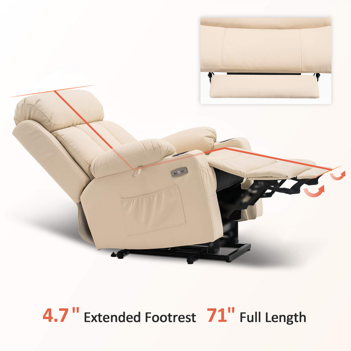 MCombo Large Electric Power Lift Recliner Chair with Extended Footrest for Big and Tall Elderly People, Hand Remote Control, Lumbar Pillow, USB Ports, 7426