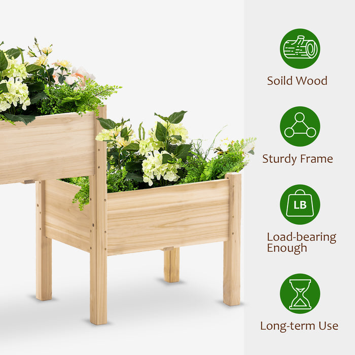 Mcombo Raised Garden Bed, 3 Tier Outdoor Wood Elevated Planter Box Kit, Raised Garden Boxes for Vegetables, Herb and Flowers, 72" x 17.7" x 31.5", 6059-0908