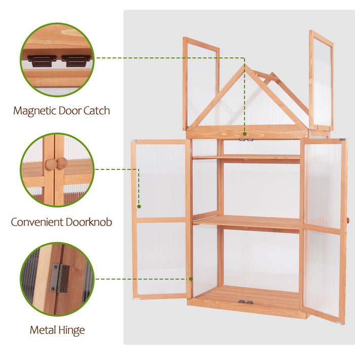 MCombo Greenhouse Cold Frame Wooden Garden Raised Flower Planter Shelf with Hard Translucent PC Protection, 0800