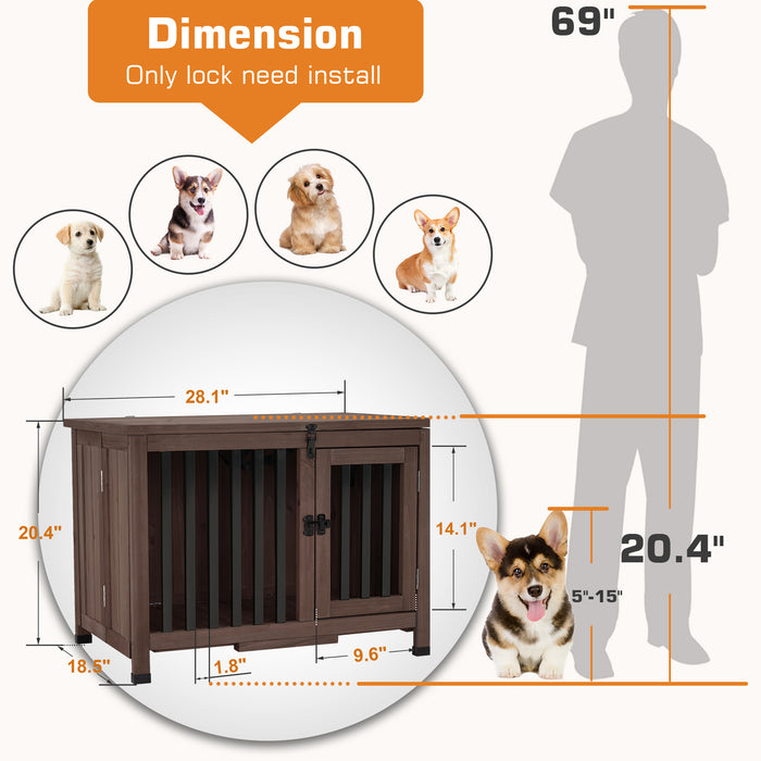 Mcombo Wooden Dog Crate Furniture End Table with Door, No Assembly Portable Foldable Pet Crate Dog Kennel Indoor with Removable Tray