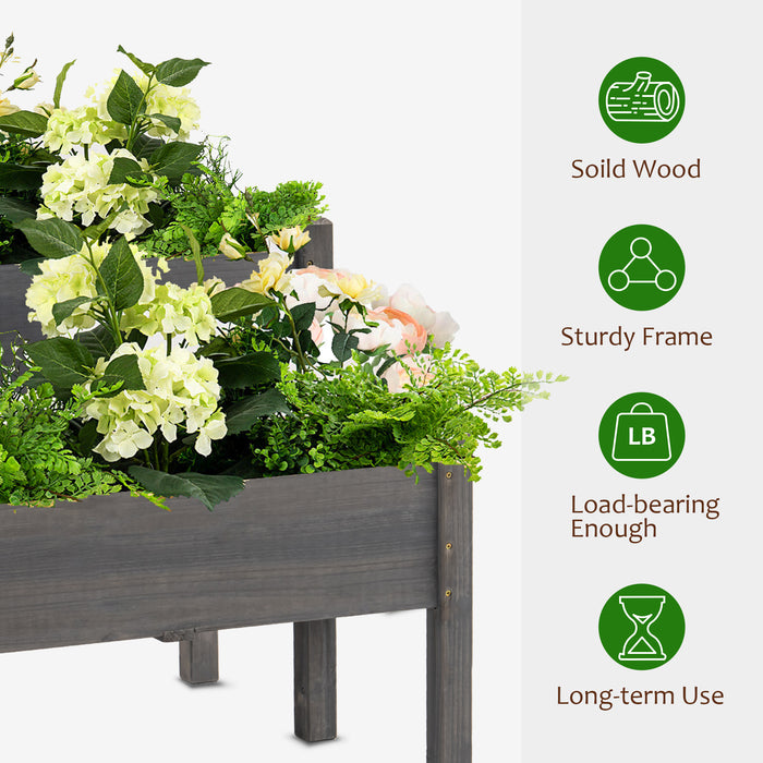 Mcombo Raised Garden Bed, 2 Tier Outdoor Wood Elevated Planter Box Kit with Legs, Storage Shelf for Vegetables, Herb and Flowers, 33.9" x 33.7" x 19.7", 6059-0836