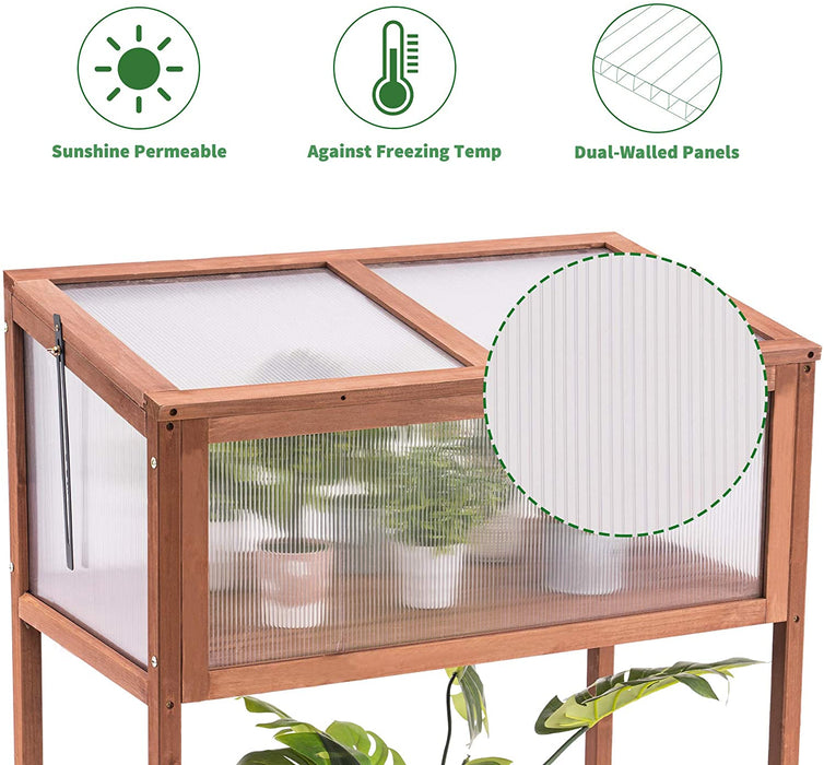 Mcombo Wooden Cold Frame Greenhouse Raised Kit, Portable Wood Greenhouse with Shelf for Garden Yard, Outdoor Indoor Use, 0250