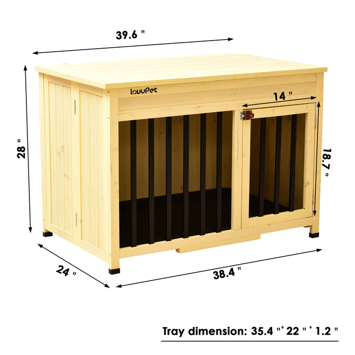 Mcombo Wooden Dog Crate Furniture End Table with Door, No Assembly Portable Foldable Pet Crate Dog Kennel Indoor with Removable Tray