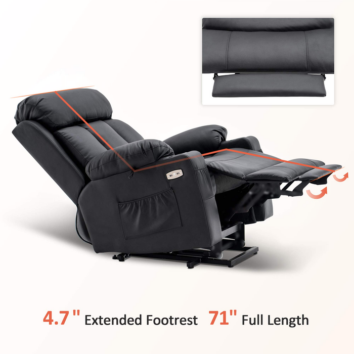 MCombo Large Electric Power Lift Recliner Chair with Extended Footrest for Big and Tall Elderly People, Hand Remote Control, Lumbar Pillow, USB Ports, 7426